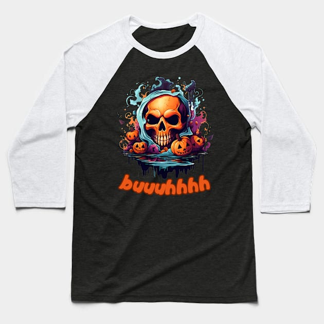 Buuhhhh-Halloween Haunt Baseball T-Shirt by NedisDesign